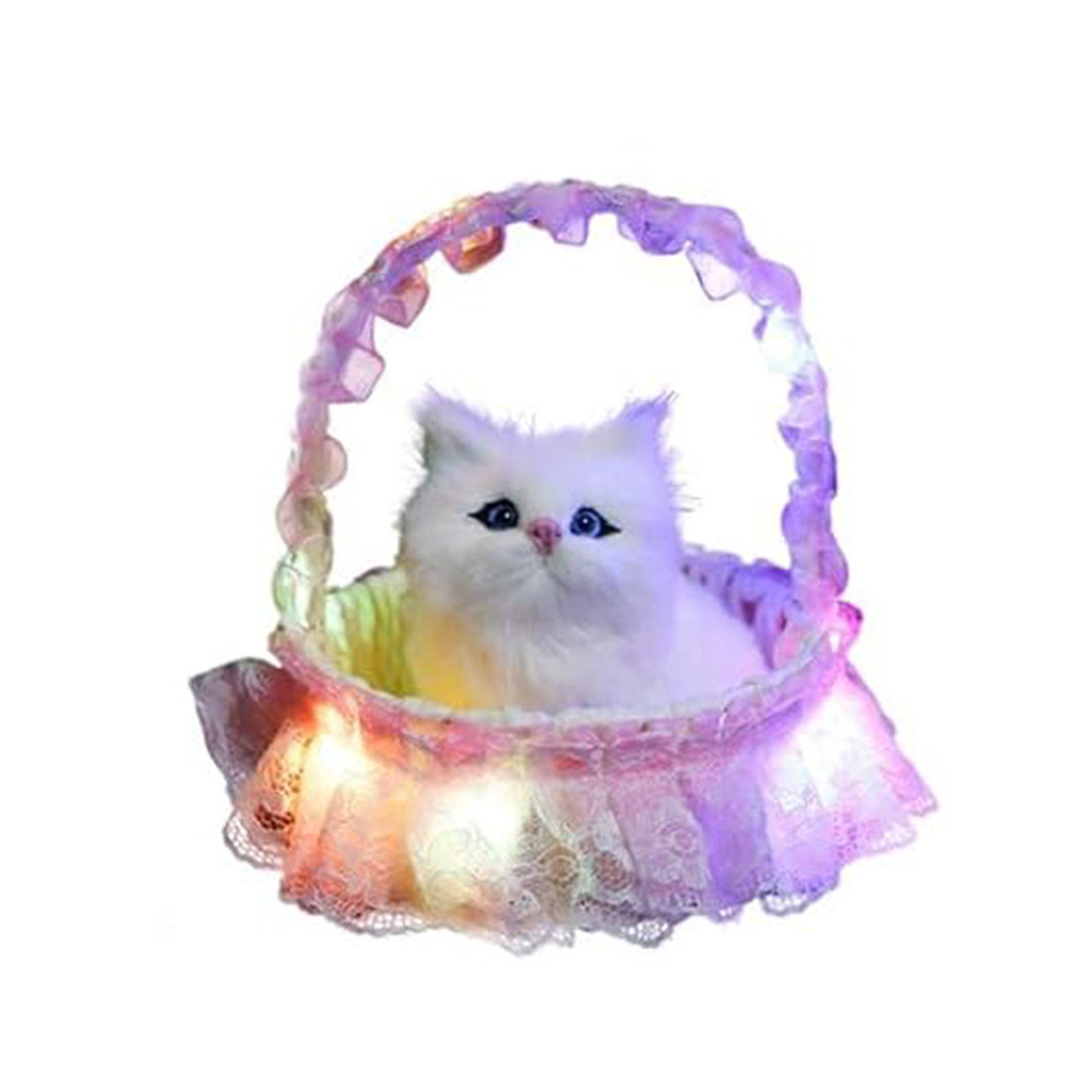 Kitten in LED Lights Basket Toy Mini Cat Sounds on Touching Cat | Kitten Toy Doll Decor for Office Desk Hand Toy