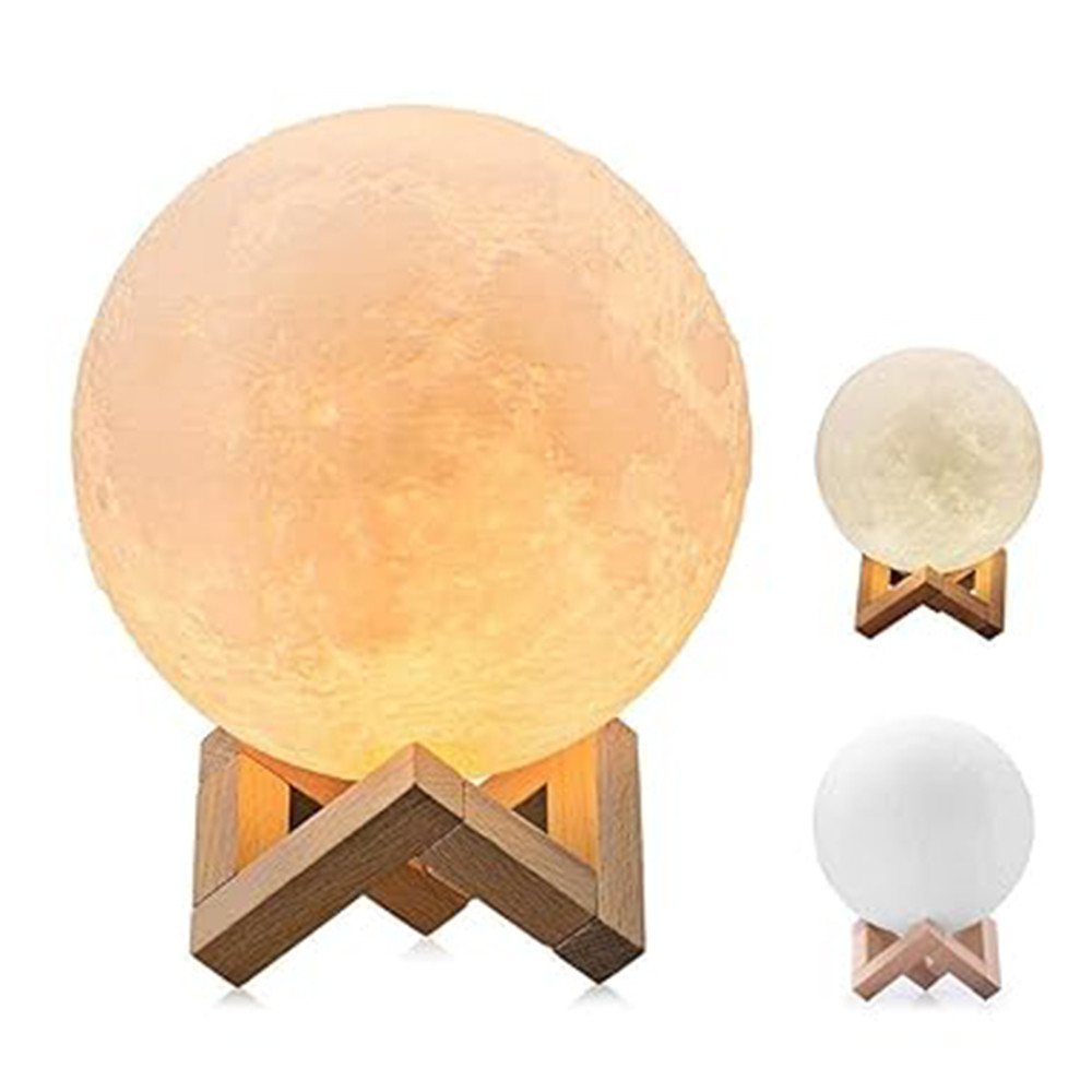 XERGY 10 cm 3D Rechargeable Moon Lamp with Touch Control Adjust Brightness with Wooden Stand 3D Print for rakshabandhan Gift for Sister