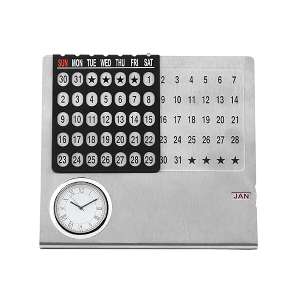 Lifetime Table Calendar, Perpetual Calender, Permanent Desk Calander with Clock, Adjustable Date & Month Display for