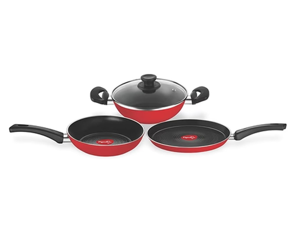 Pigeon by Stovekraft Carlo Induction Base Aluminium Cookware Gift Set, 4-Pieces, Red