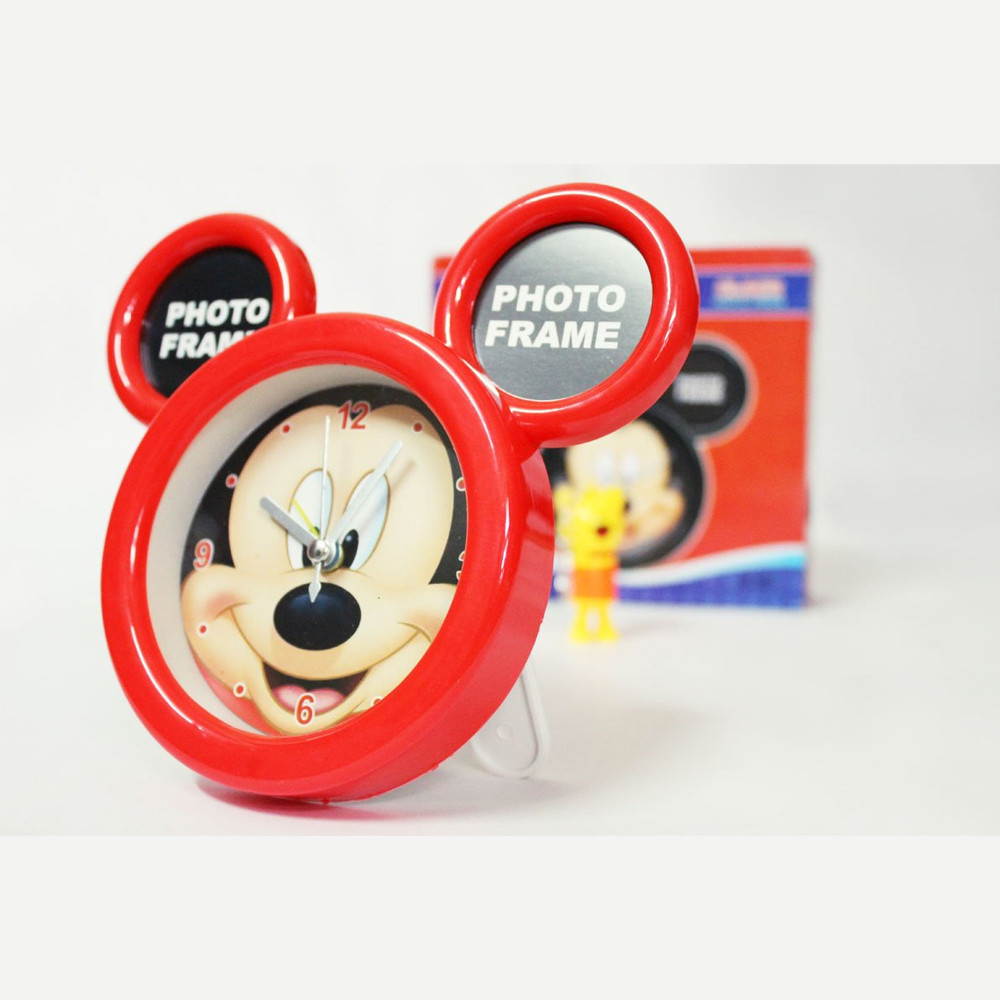 Cute Mickey Mouse Little Mini Table Photo Frame Small Red Alarm Clock with Cute Spring Keychain