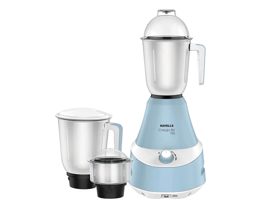 Havells Energia 750 Watt Mixer Grinder with 4 Jars | White & Blue