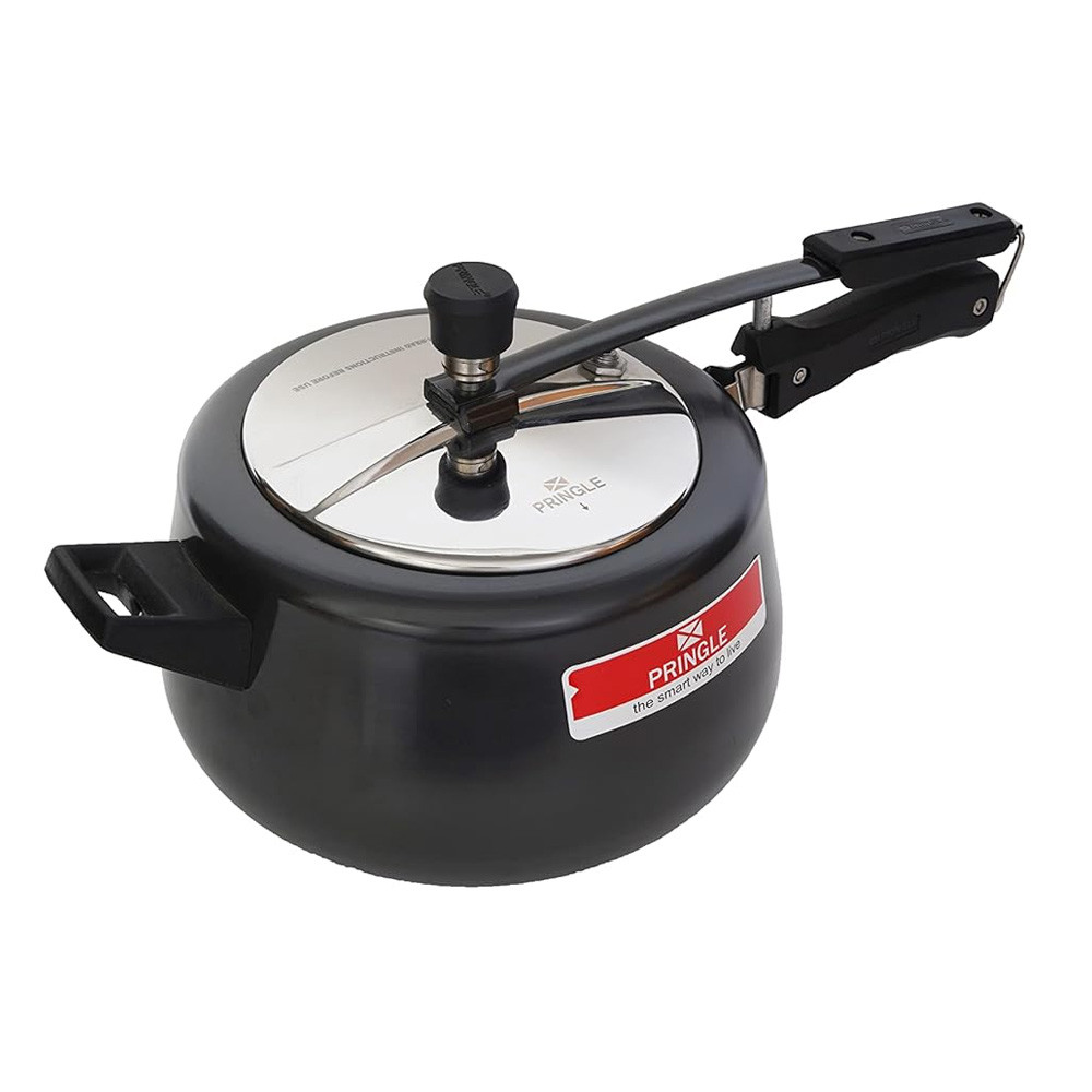 Pringle Natura Hard Anodized Pressure Cooker with SS Inner Lid 5 Liter - Hard Inside Out Anodized Body.