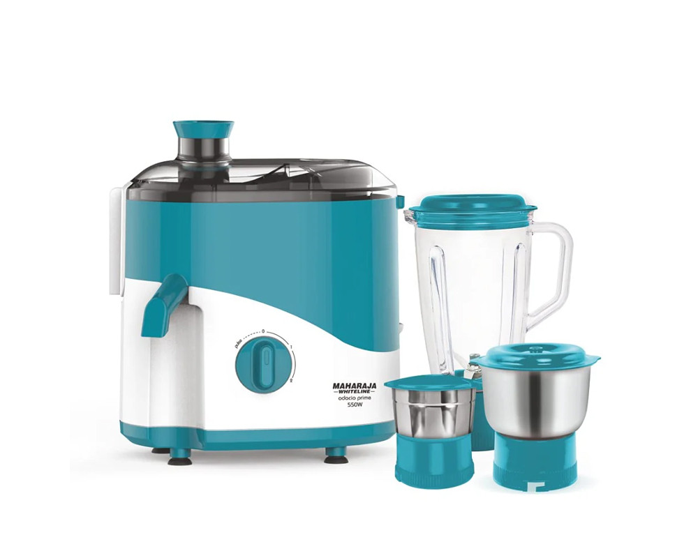 Maharaja Whiteline Odacio Prime 550 Watt Juicer Mixer Grinder with 3 Jars | Blue & White