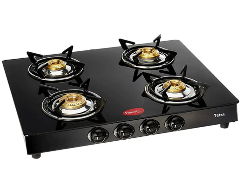 Pigeon by Stovekraft Tetra Glass 4 Burner Gas Stove, Black