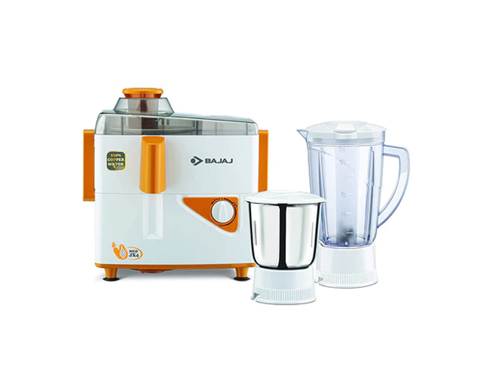 Bajaj Neo JX4 450 Watt Juicer Mixer Grinder with 2 Jars | White & Orange