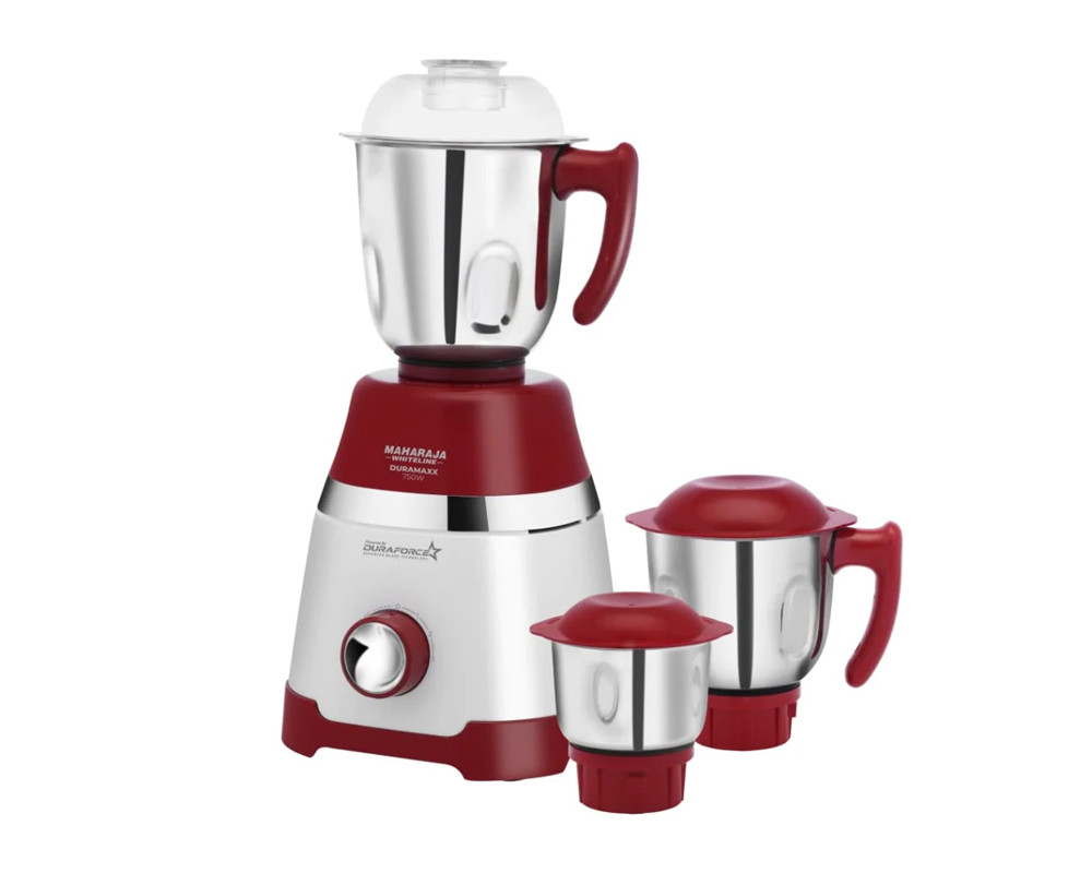 Maharaja White line Duramax 750 Watt Mixer Grinder with 3 Jars | Copper Motor | Red & White