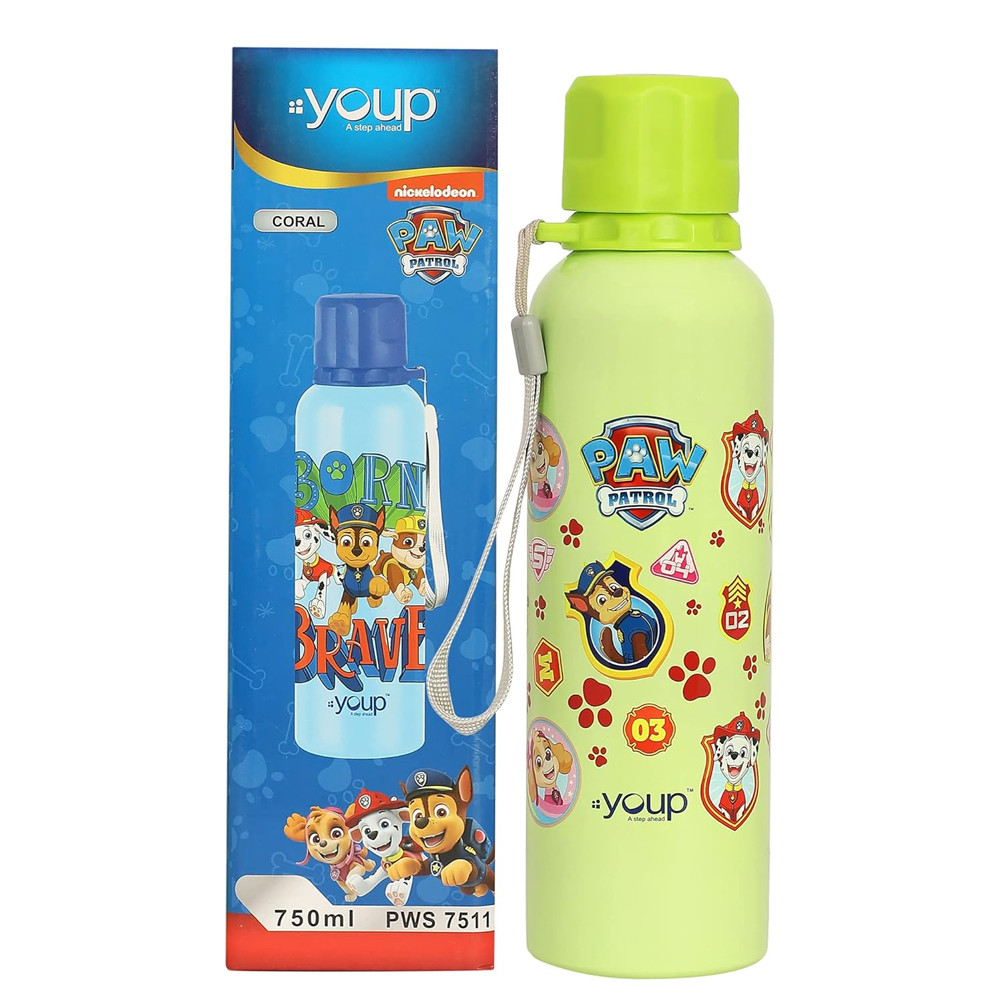 Youp Stainless Steel Green Color Paw Patrol Kids Water Bottle Coral - 750 ml, Set of 1