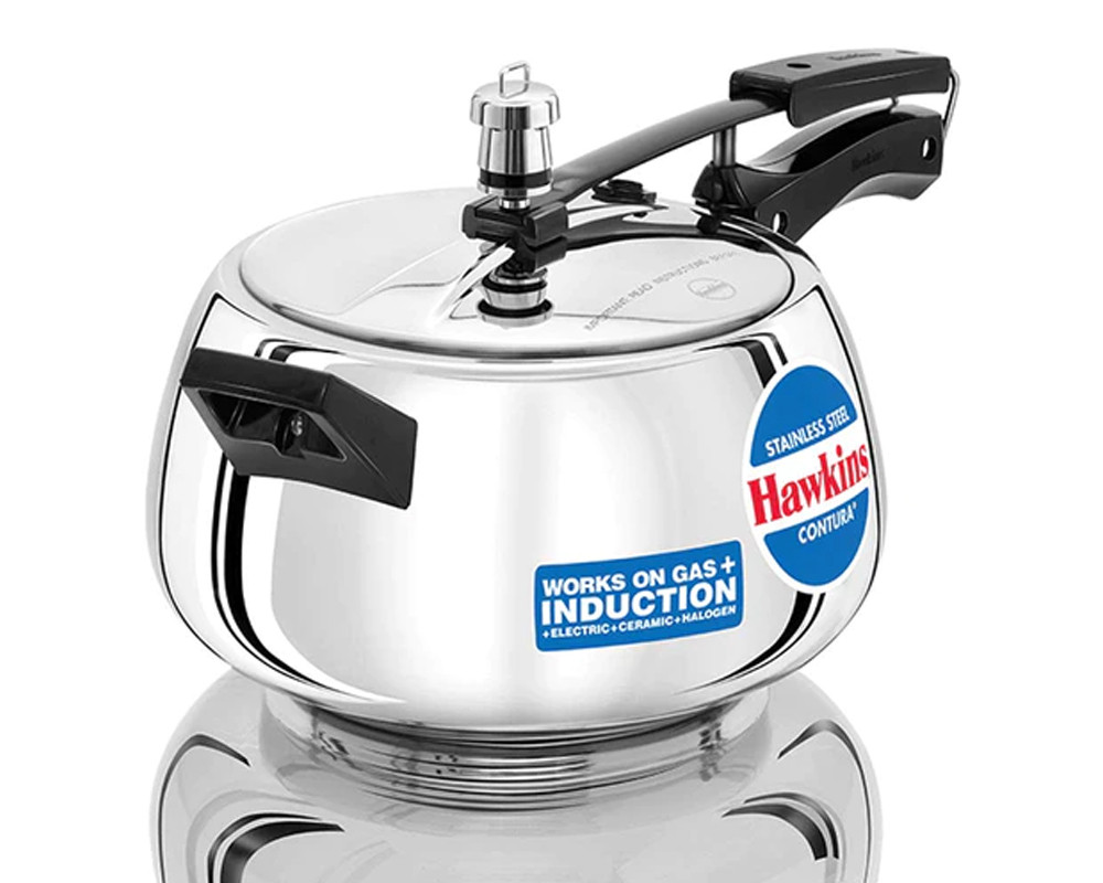 Hawkins Contura Stainless Steel Pressure Cooker | Induction Compatible |- Silver