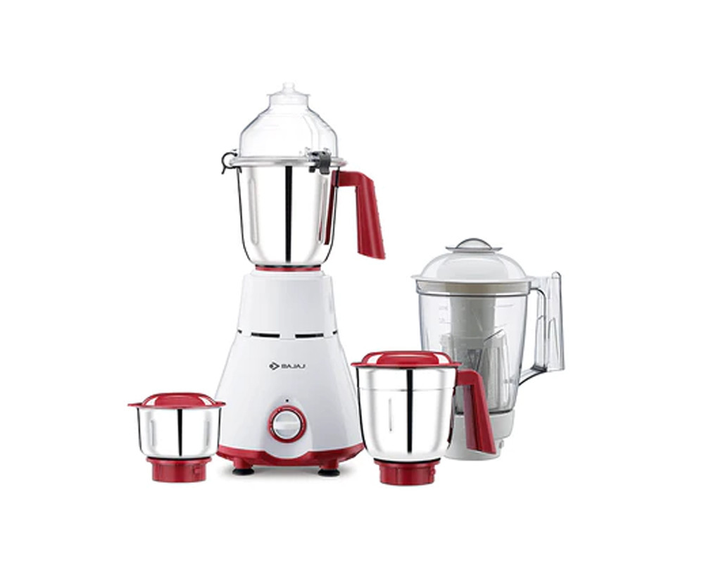 Bajaj GX 4701 800 Watt Mixer Grinder with 4 Jars | Nutri-Pro Feature | White & Red