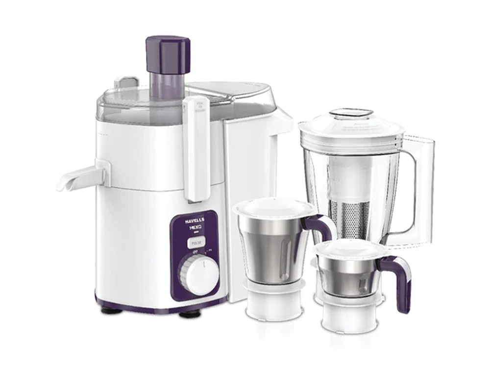 Havells Hexo 1000 Watt Juicer Mixer Grinder with 3 Jars | White & Purple