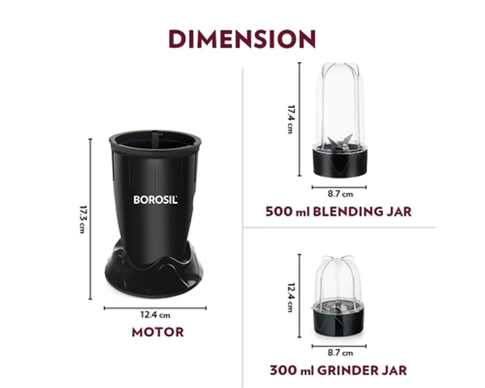 Borosil NutriFresh PB31 400 Watts Portable Mini-Blender Grinder & Smoothie Maker |- Black