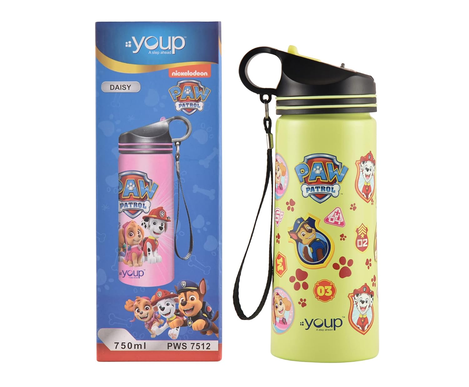 YOUP Stainless Steel Pink Color Paw Patrol Kids Sipper Bottle Daisy - 750 ml 10% off (Pink)