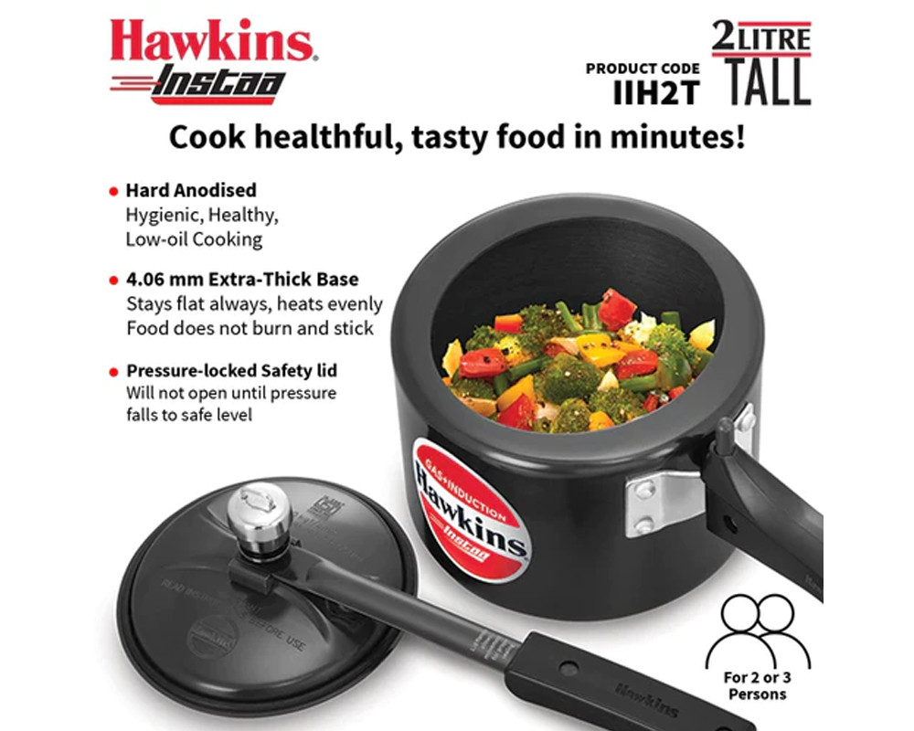 Hawkins Instaa Hard Anodised Pressure Cooker | Induction Bottom | Black