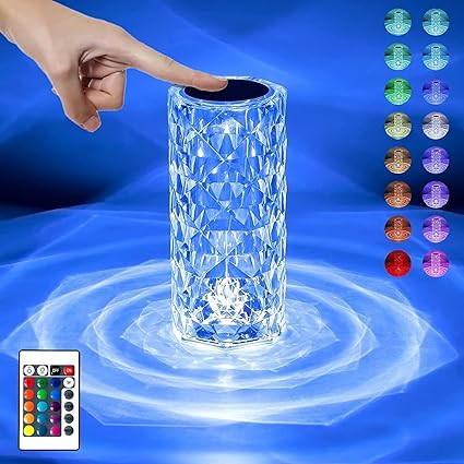 REFULGIX Crystal Lamp,16 Color Changing Rose Crystal Diamond LED Table Lamp,Usb Rechargeable Touch Bedside Lamp Night Light With Remote Control, For Bedroom  Party Dinner Decor (Pack Of 1)