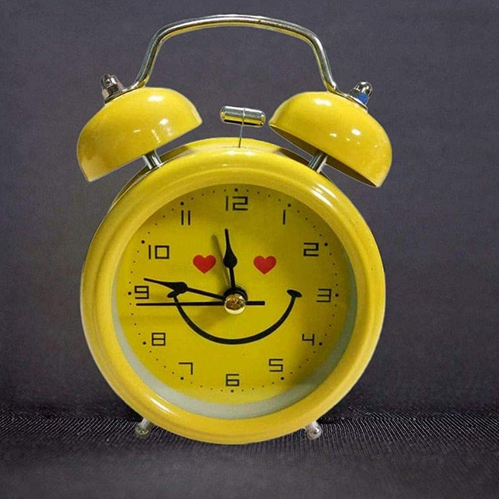 House OF Sensation Analog Traditional Alarm Clock Morning Clock for Kids Room Table Clock, Office Table Clock, Smiley Table Clock, Clock with Light (Steel) (Yellow)