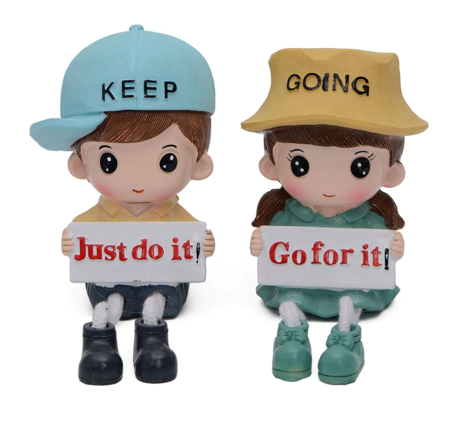 Cute Inspirational (Just Do it/Go for It) Hanging Legs Showpiece Dolls (Pair) for Home Décor. Very Nice Gift Item & Toys