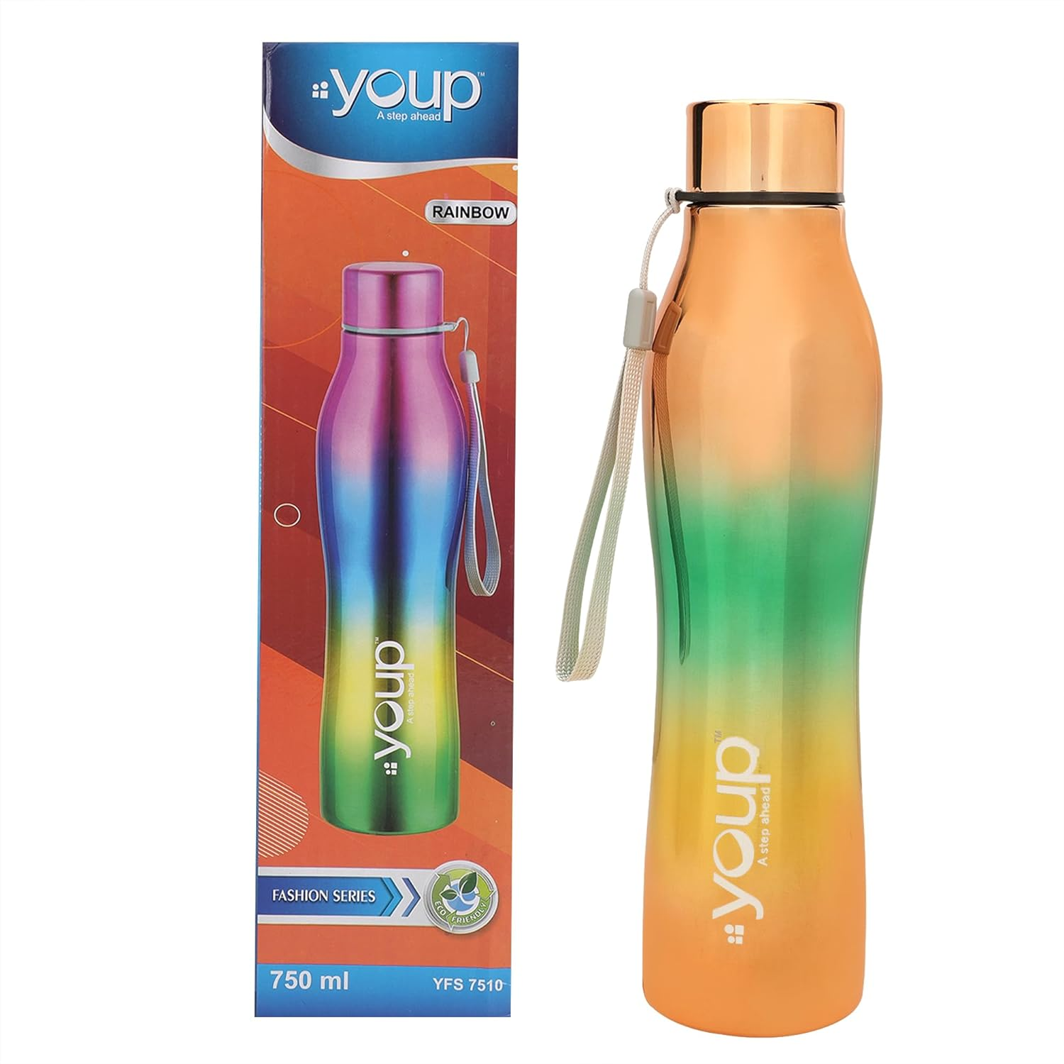 Youp Stainless Steel Fashion Series Rainbow Gold Color Water Bottle YFS7510-750 ml