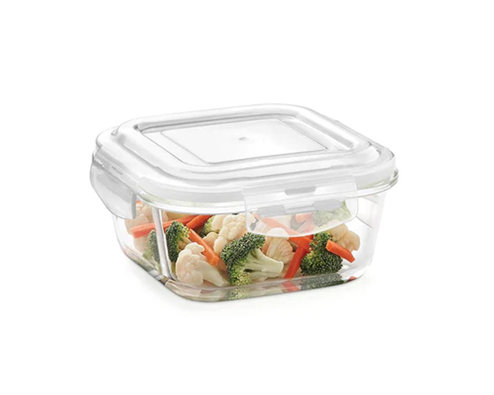 Borosil Klip N Store 520 ML Square Glass Storage Container | Microwave & Oven Safe | Transparent - 1 Pc