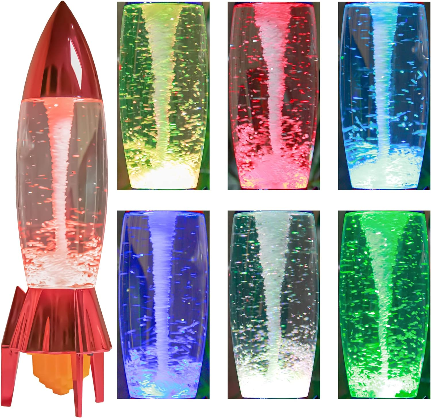 YAKii 11" Rocket Tornado Lamp LED Color Changing,Tornado Maker Science Toy , Battery/USB Cable Operated ,Christmas Day Decoration Red