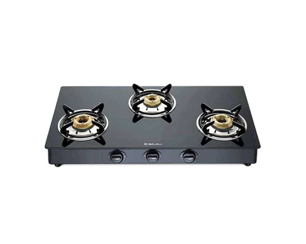 Bajaj GP6 3 Burner Glass Top Gas Stove - 3BRGP6 | Manual | Black