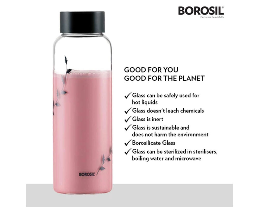 Borosil Puro Crysto D’Sign 1 Litre Glass Bottle |-Transparent