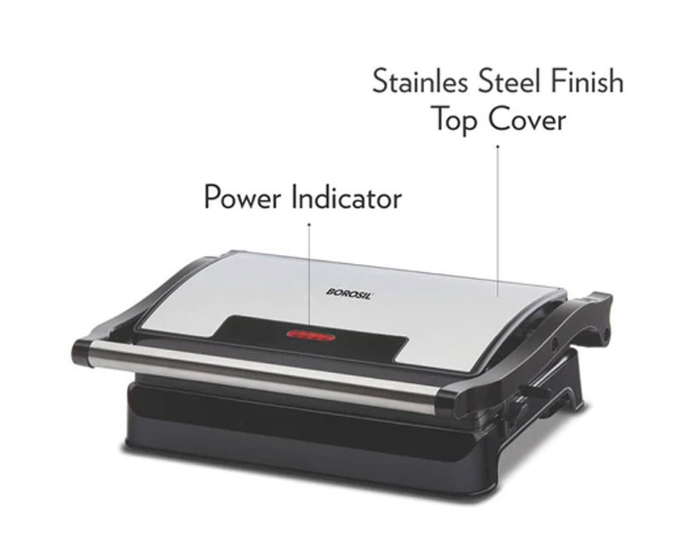 BOROSIL META PRIME GRILL- BGRILLSS13 | Sandwich Maker | Panini Maker |-Silver