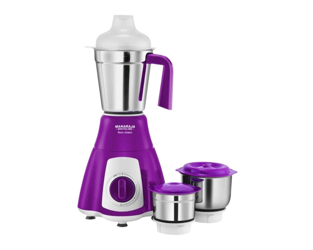 Maharaja White line Flora Classic 500 Watt Mixer Grinder with 3 Jars | Violet and White