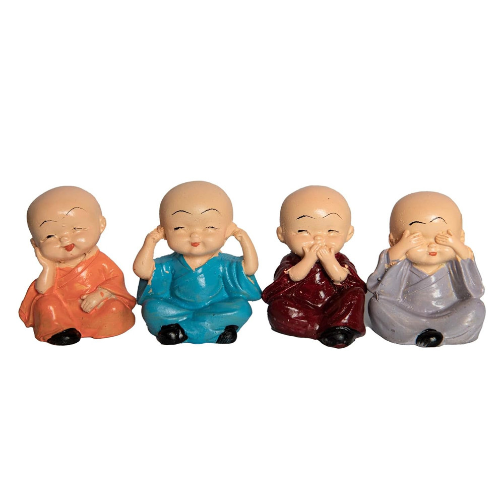 Living Room Decorative Items Cute Little Baby Monks showpiece/Miniature Decor Items/Showcase Items for Living Room (4 Monks Set)