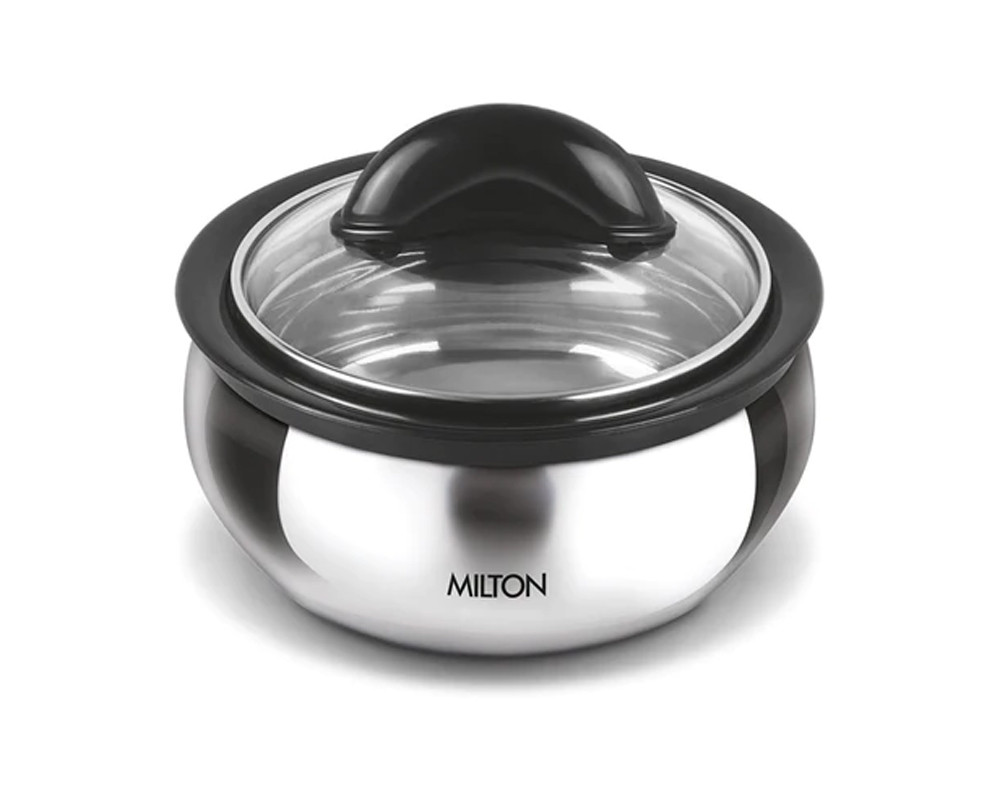 Milton Clarion Stainless Steel Insulated Casserole with Glass Lid | Silver | 1 Pc