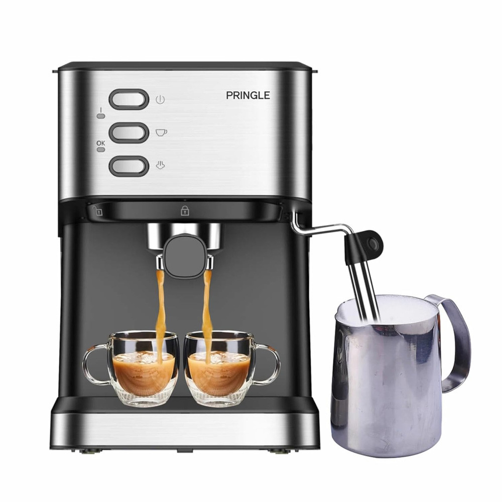 PRINGLE JAVA Espresso Coffee Maker with Double Shot System- 15 Bars, Frother Wand for Espresso, Cappuccino, Steam Espresso Maker- Adjustable Milk Frothing and Double Temperature Control System.