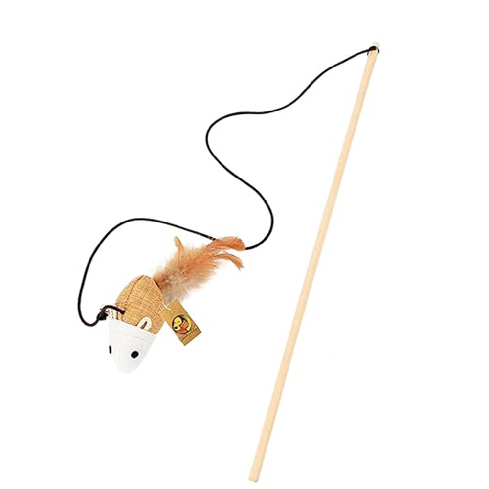 Cat Teaser Playing Stick Wooden Cat Wand Toy for Cats and Kittens - Interactive Feather Toy, Wood Teaser Wands, Fun Catcher Cats Stick Toy, Kitty Activity Teaser