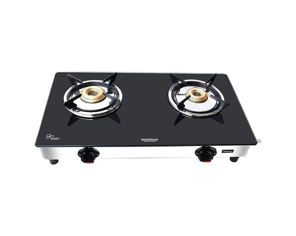 Maharaja Whiteline Belenus 2 Burner Glass Top Gas Stove | Black