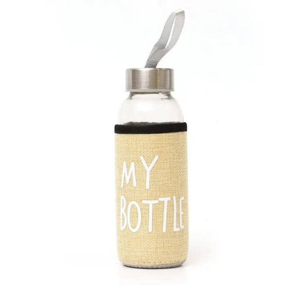 Aairaa Glass Water Bottle with Jute Cover Slim Bottle for Travel Use Water Bottle for Boys and Girls