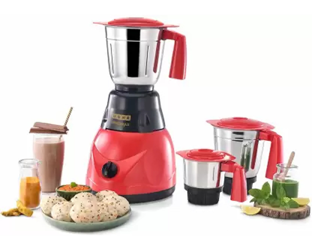 USHA SpeedMax 500-Watt Copper Motor Mixer Grinder with 3 Jars (Red/Black) NA 500 Mixer Grinder- (3 Jars, Red, Black)